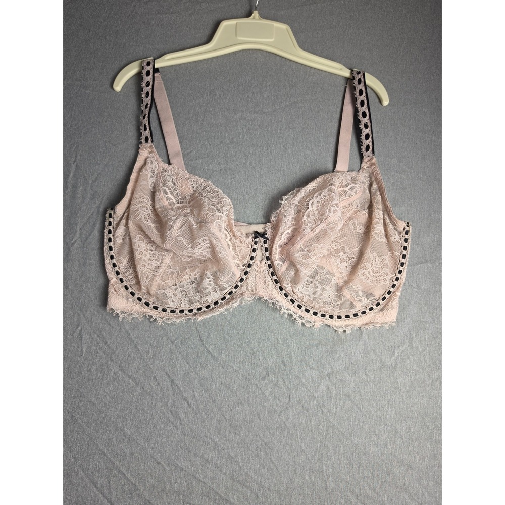 Victoria's Secret Dream Angels Unlined Demi Bra 42G Pink Lace Black Trim 817086